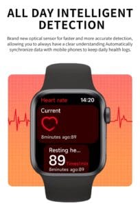 BW11 Smartwatch screen showing blood pressure and heart rate monitoring data