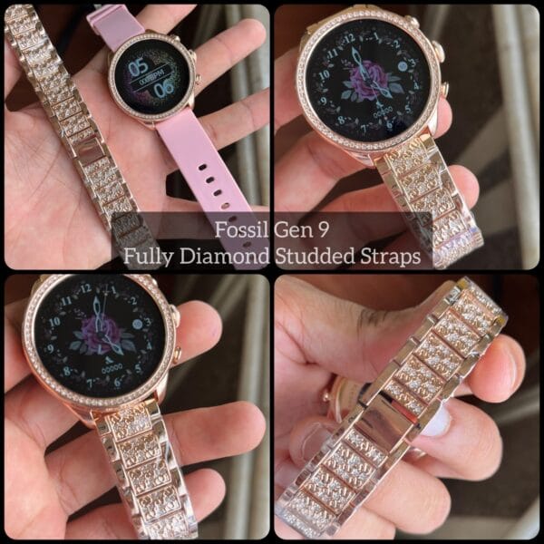 Fossil Gen 9 Diamond Edition Smartwatch with Wireless Charger – Gold Diamond-Studded Straps