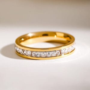 18K Gold Plated 316L Full Stone Thin Band Ring