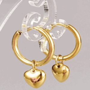 Elegant 18K Gold Heart Drop Earrings