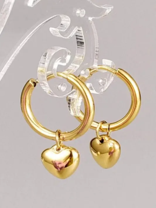 Elegant 18K Gold Heart Drop Earrings