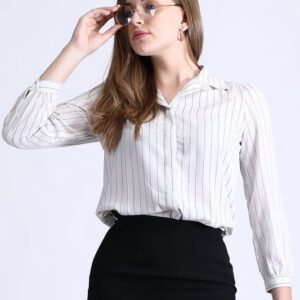 Striped White Formal Shirt for Women