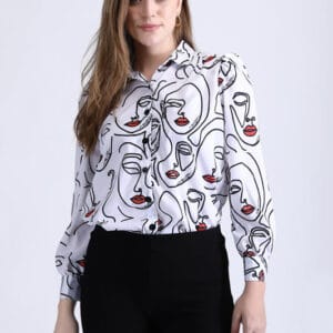 Faces Print Shirt with puff sleeve