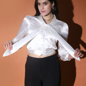 Satin Crop Shirt White