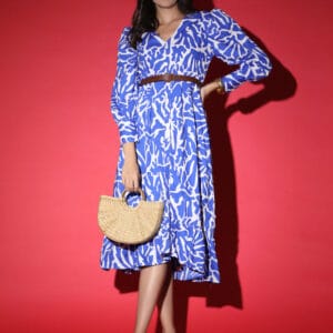 Blue White Korean Midi Dress