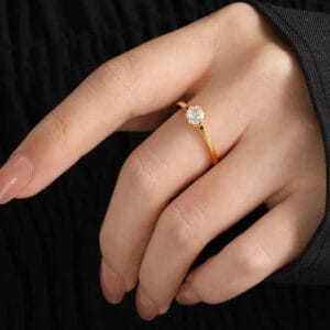 18K Gold Plated Solitaire Stone Band Ring