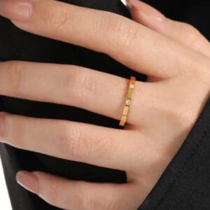 18K Gold Plated Three Stone Band Ring