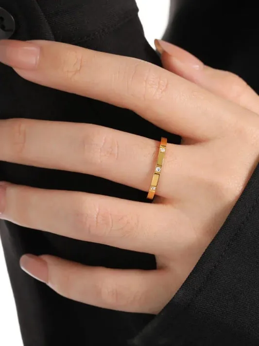18K Gold Plated Three Stone Band Ring