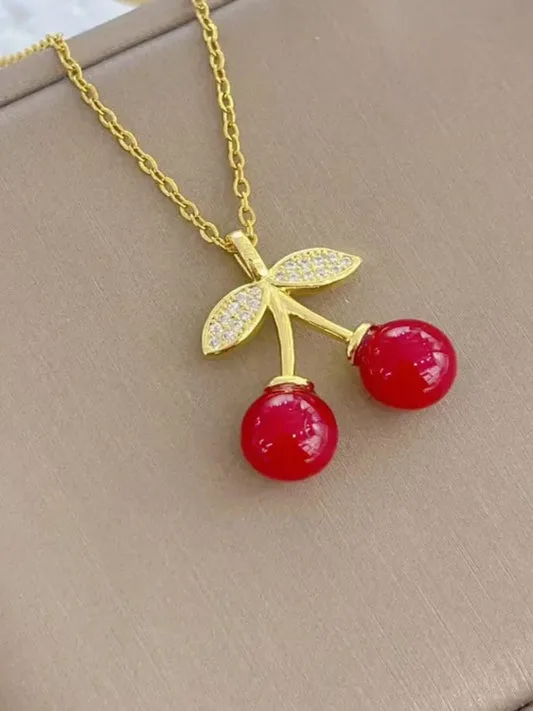 18K Gold-Plated Cute Cherry Pendant - Image 2