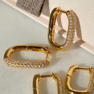 Stone-Studded Golden Hoops