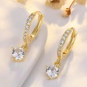 18K Gold Plated Dainty Solitaire Hoop Huggies