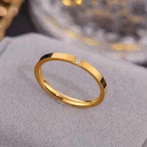 18K Gold Plated Single Stone Band Ring