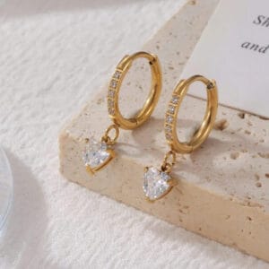Romantic 18K Gold Plated Heart Solitaire Hoop Earrings
