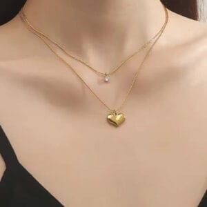 18K Gold-Plated Double Layered Heart Pendant