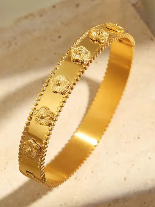 18K Gold Plated Flower Bangle - Image 2