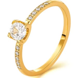 18K Gold Plated Solitaire Stone Studded Band Ring