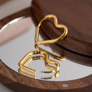 Dainty Heart Hoop Earrings in 18K Gold Plated PVD