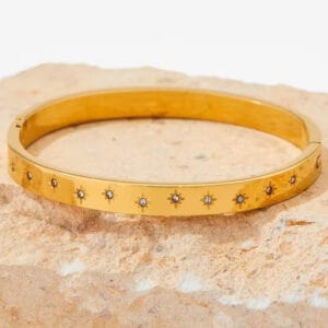 18K Gold Plated Star Engraved Bangle