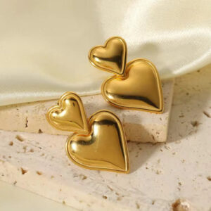 Chic 18K Gold Plated Double Heart Dangle Earrings