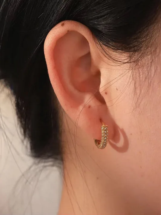 18K Gold Plated Golden Stone Studded Hoops - Image 2