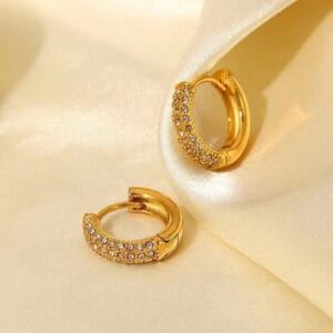 18K Gold Plated Golden Stone Studded Hoops
