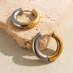 18K Gold Plated Dual Tone Hoop Earrings