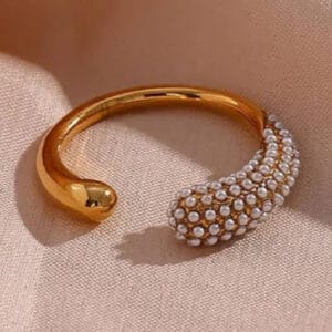 18K Gold Plated 316L Half Pearl Work Ring