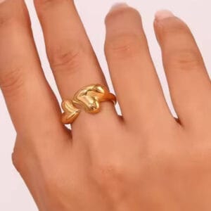18K Gold Plated 316L Double Heart Adjustable Ring