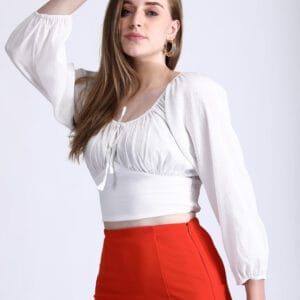Crinkled White Crop Top with Tie