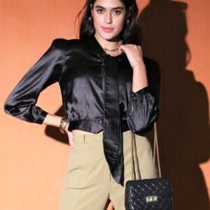 Black Satin Crop Shirt