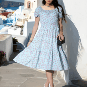 Korean Puff Sleeve Floral Dress