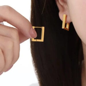 18K Gold Plated Square Flat Hoops