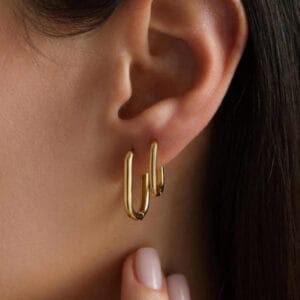 18K Gold Plated Minimal Rectangular Hoops